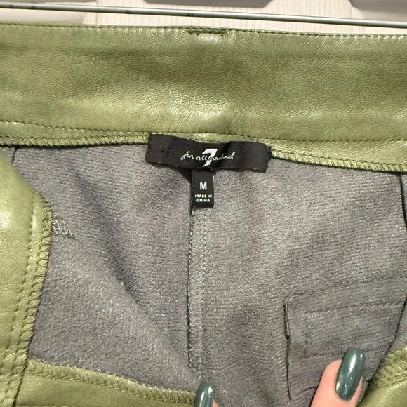 7 For All Mankind Olive Green Leather pants - Picture 4 of 5